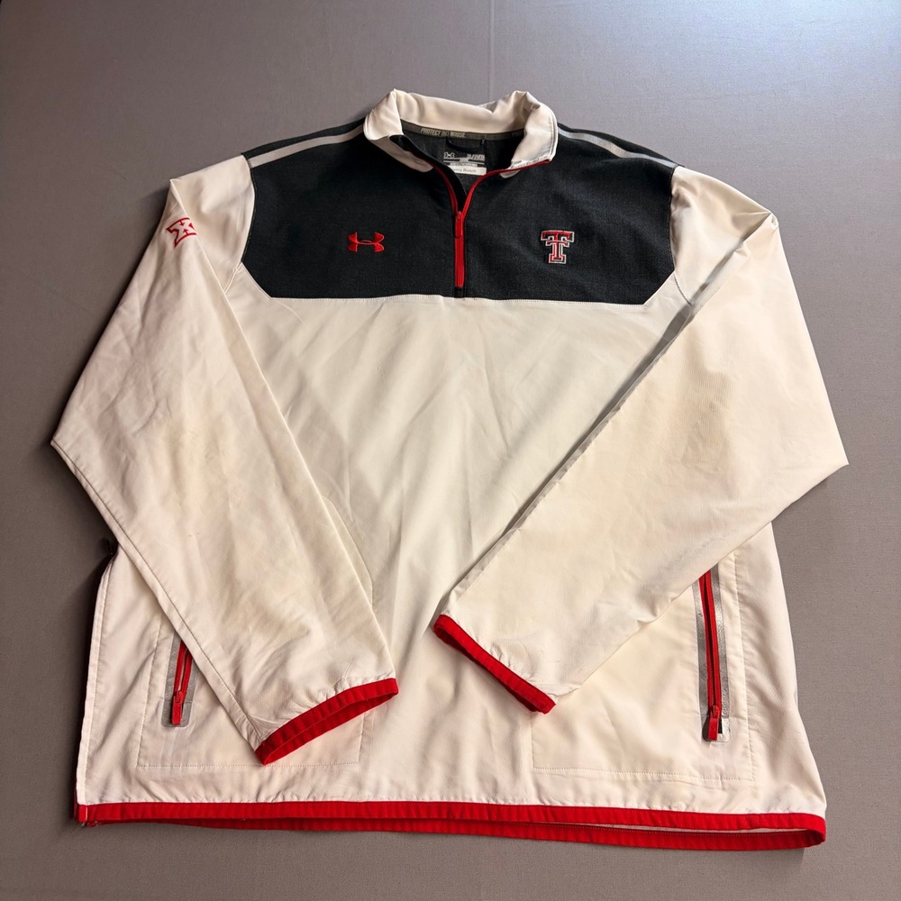 Under Armour Texas Tech Red Raiders Mens XL 1/4 Zip Pullover Jacket White Black